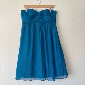J. Crew 100% Blue Silk with Bust Ruching Formal Evening Strapless Mini Dress